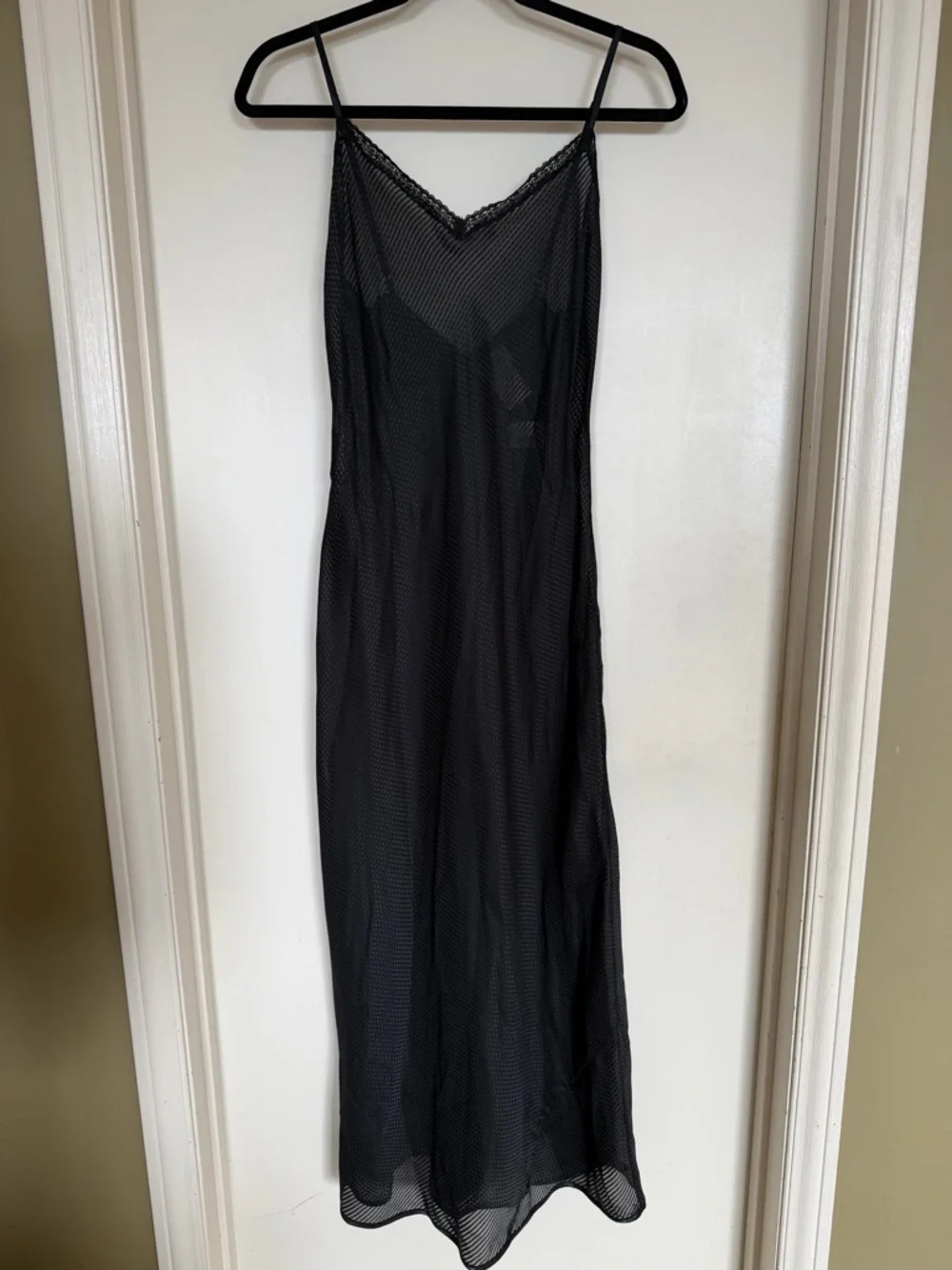 La Senza Black Sheer Mesh Slip Nightgown Lace Trim Size M Y2K - Picture 3 of 9